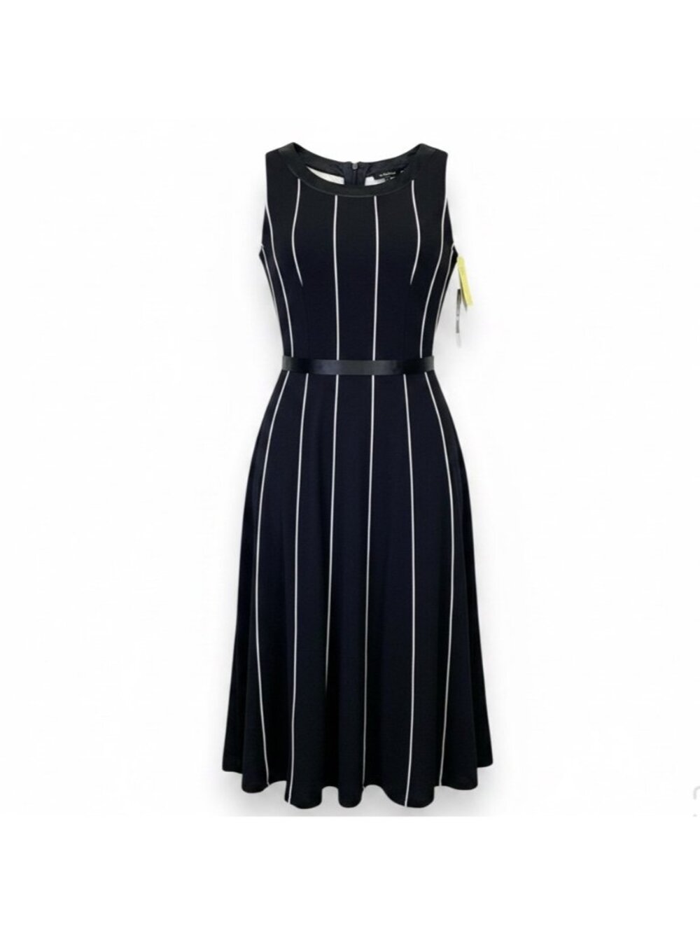 Sandra Darren Womens Black Polyester Belted A-Line Dress Size 8